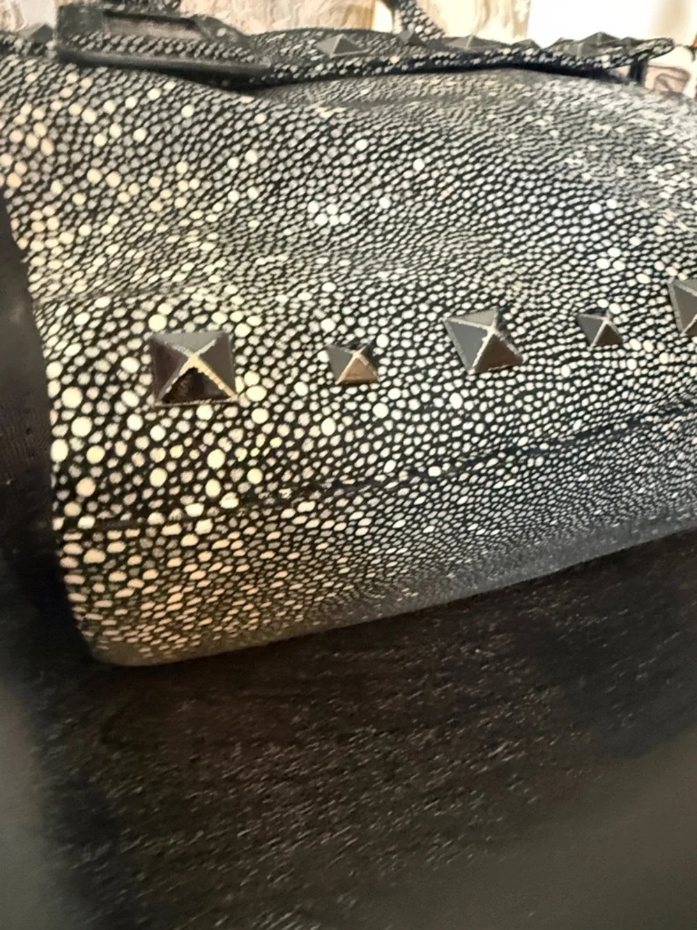 George Gina & Lucy Black White Leather Studded Handbag